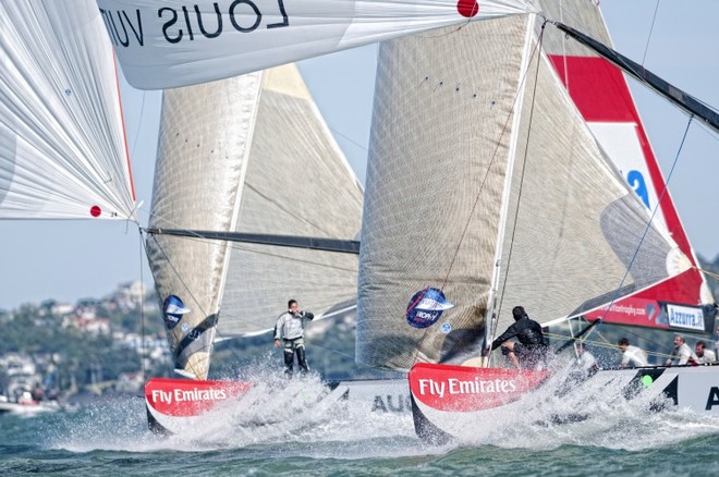 FRA-GER ALL4ONE vs ITA AZZURRA tight racing - Louis Vuitton Trophy Auckland &copy; Paul Todd/Outside Images http://www.outsideimages.com